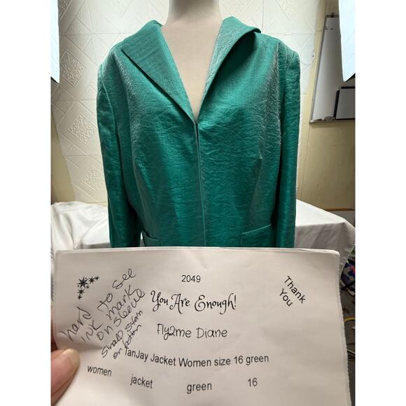 TanJay Jacket Size 16 Green Iridescent  Women lined suit - Picture 10 of 10